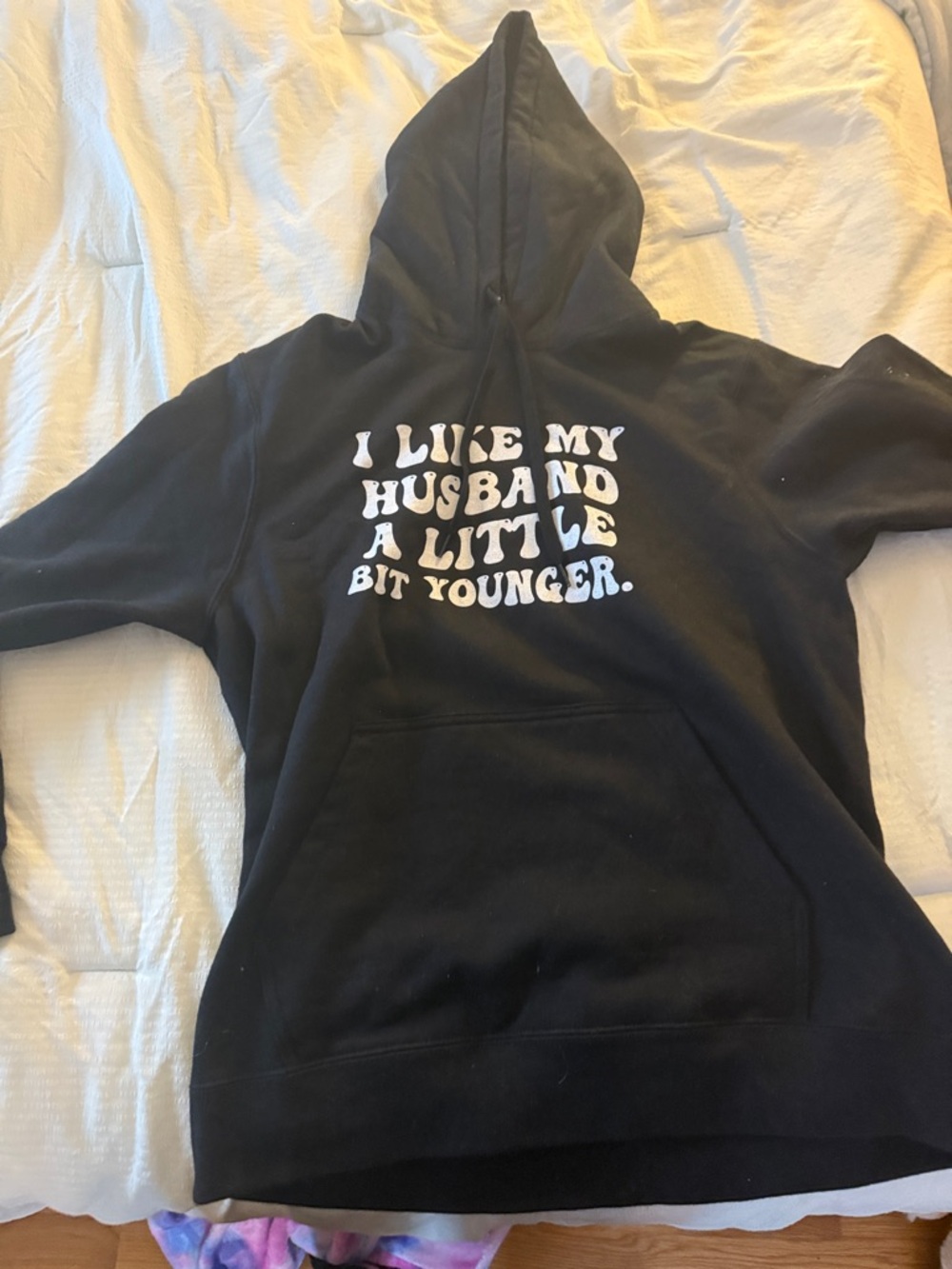 Black Graphic Hoodie with White Bold Text